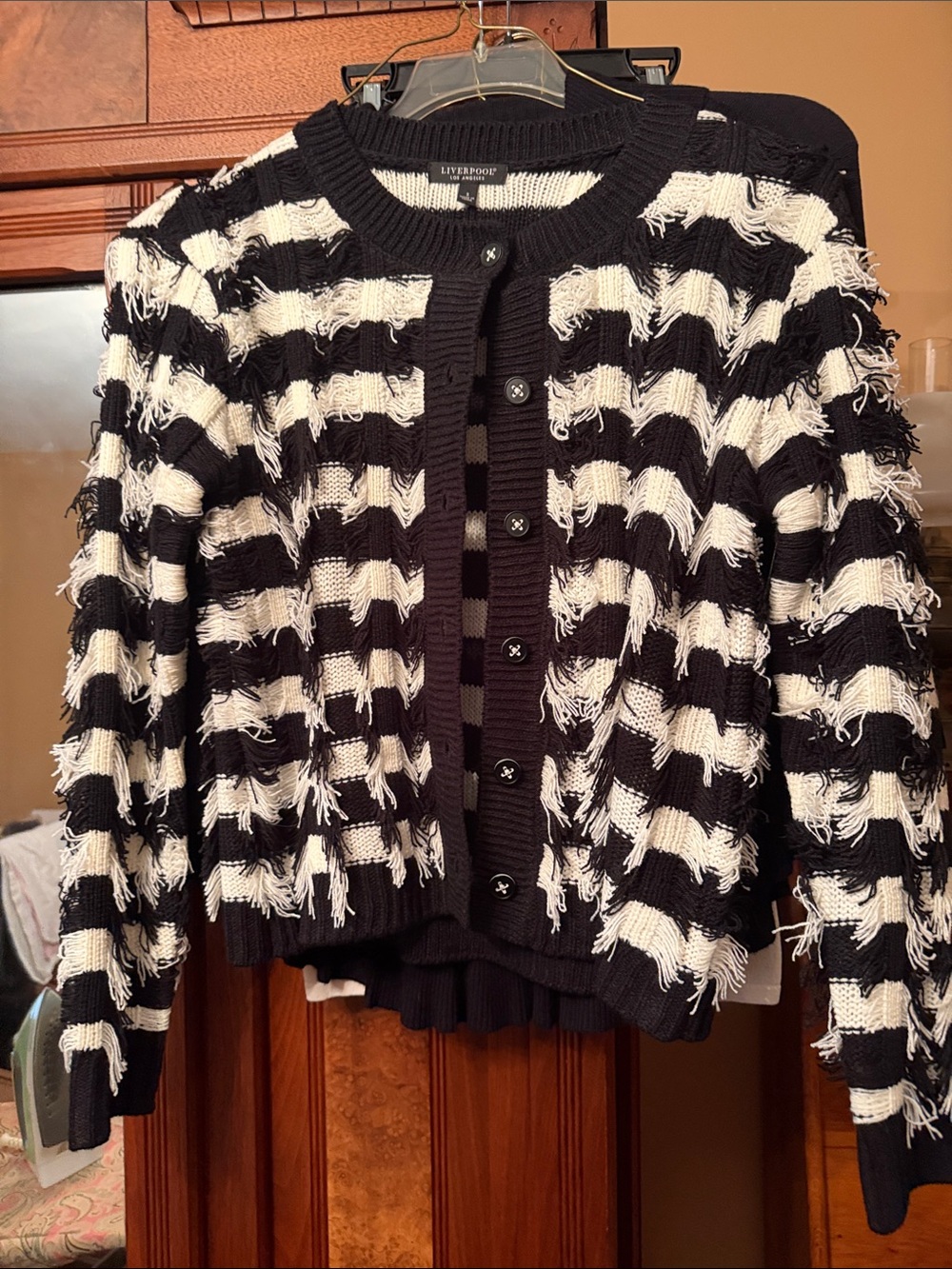 Liverpool Black and White Fringe Stripe Cardigan